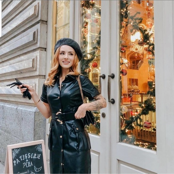 Zara Faux Leather Snap Front Dress Black - Picture 3 of 10